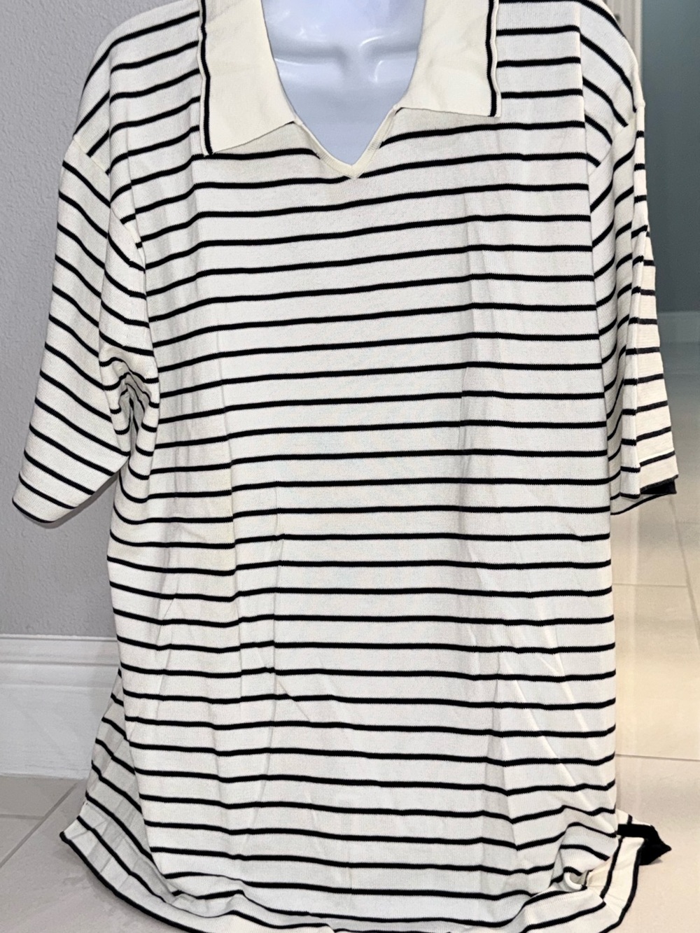 Classic White and Black Striped Men's Polo Shirt